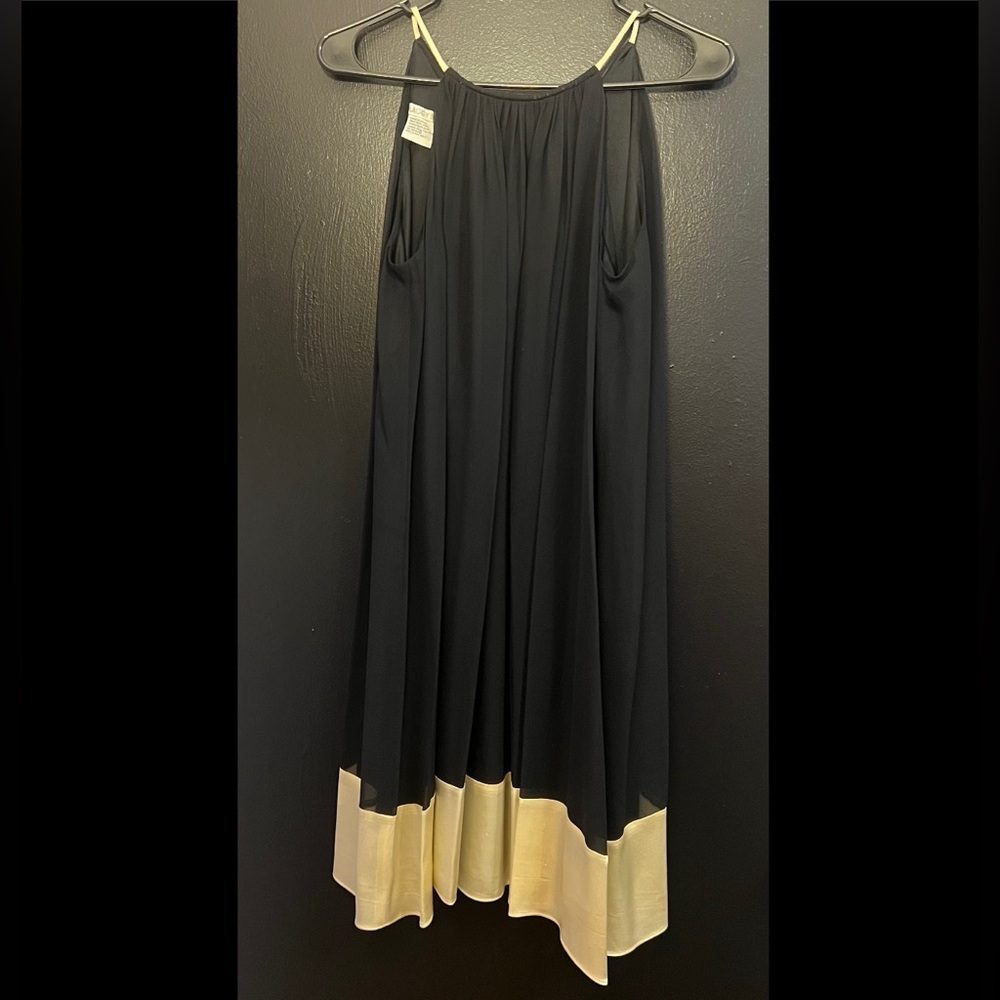 Vintage Maggy London Silk Black and Champagne Gold Dress